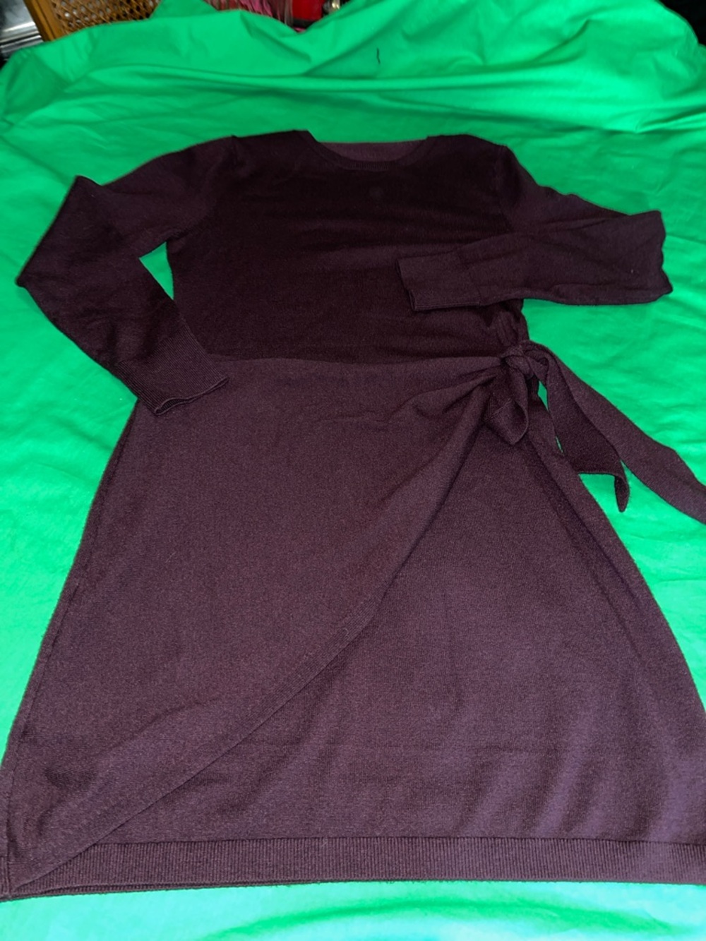 Women's Long Sleeve Wrap Knit Dress - Deep Plum